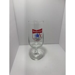 BUDWEISER Vtg. 1984 Los‎ Angeles Olympics Tall Beer Glass with Stem.